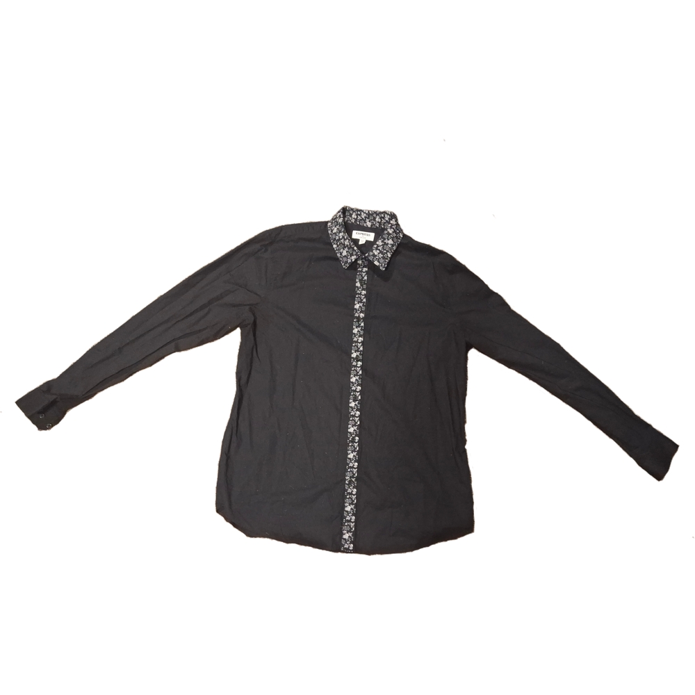 Express Black Shirt with Floral Trim